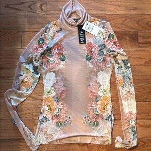 AFRM Floral Long Sleeve Mesh Top - Pink and Green